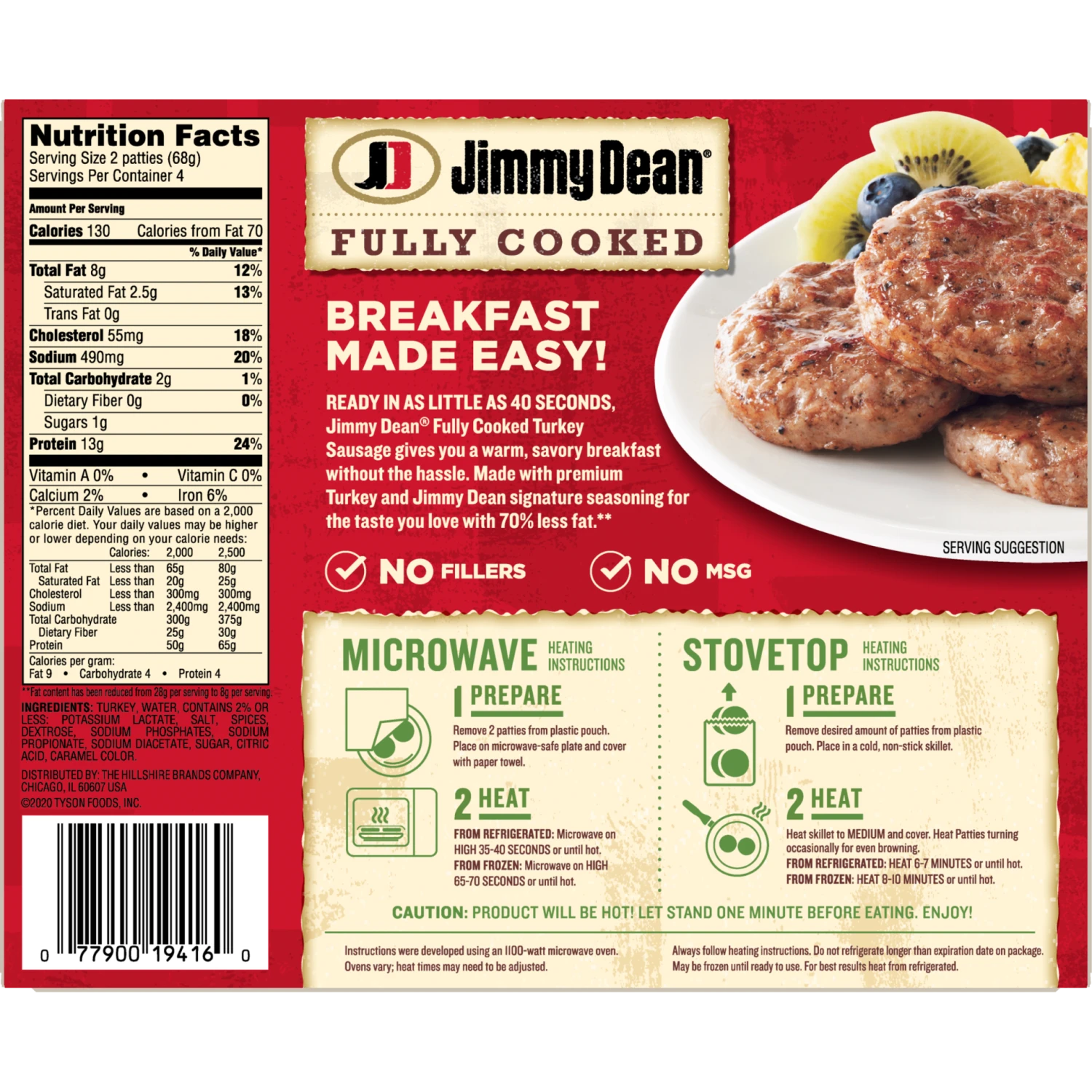 Jimmy Dean Fully Cooked Turkey Sausage Patties - 9.6oz/8ct 4 Jimmy Dean Fully Cooked Turkey Sausage Patties - 9.6oz/8ct - Image 2