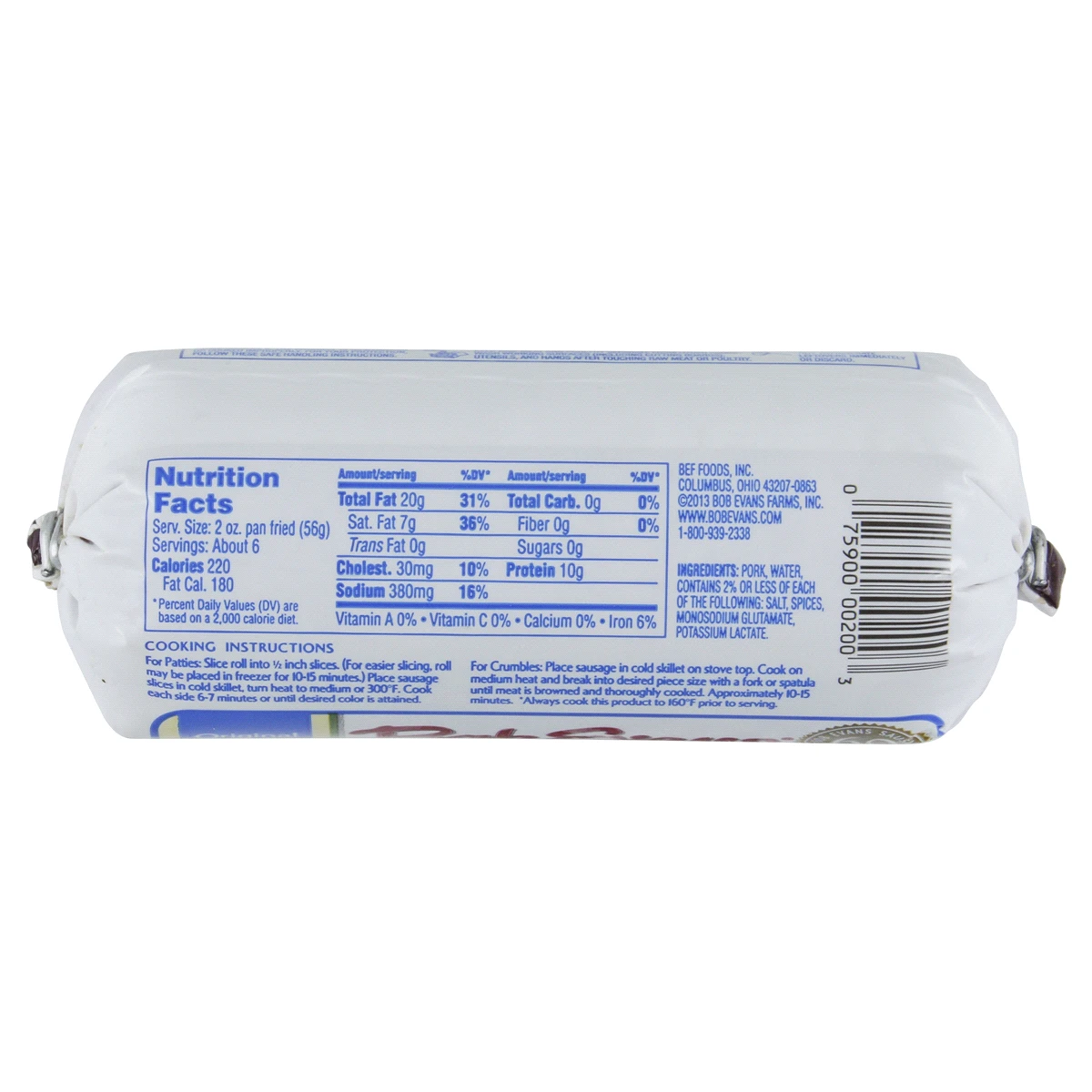 Bob Evans Pork Sausage Roll, Original, 16 Oz 4 Bob Evans Pork Sausage Roll, Original, 16 Oz - Image 2