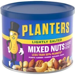 Planters Lightly Salted Mixed Nuts Less Than 50% Peanuts With Peanuts, Almonds, Cashews, Hazelnuts & Pecans, 10.3 Oz Canister -Snack Shop 2 9eef64089dc0b51bf1af771214d072f1