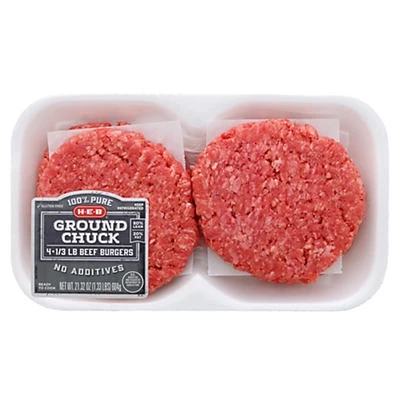 H-E-B Ground Chuck 1/3 Lb Beef Patties 3 H-E-B Ground Chuck 1/3 Lb Beef Patties