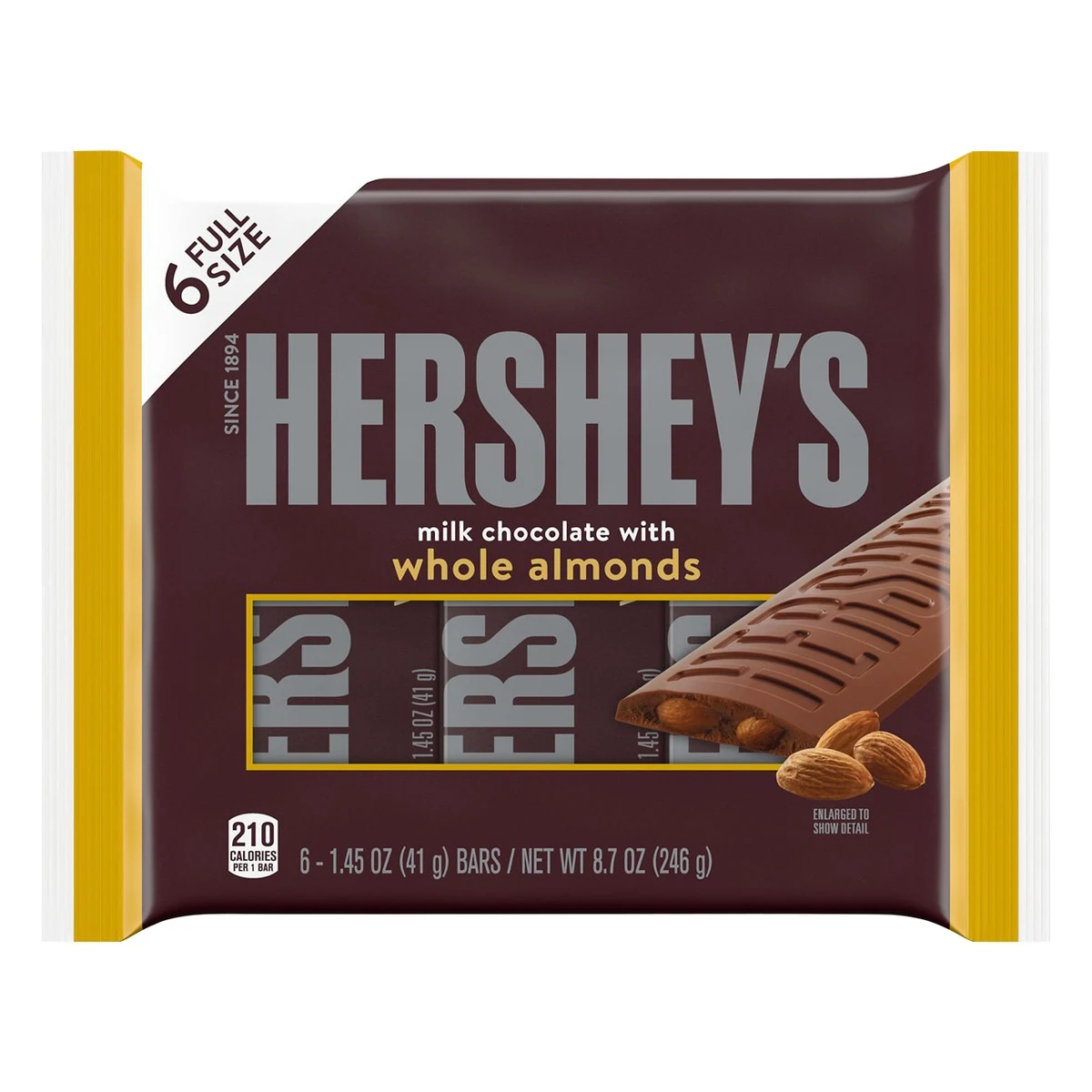 Hershey's Milk Chocolate With Whole Almonds Candy Bars, 1.45 Oz (6 Count) 8 Hershey's Milk Chocolate With Whole Almonds Candy Bars, 1.45 Oz (6 Count) - Image 6