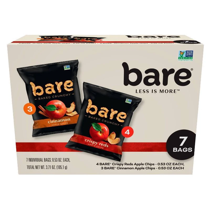 Bare Baked Crunchy Apple Chips Variety 0.53 Oz 7 Count 3 Bare Baked Crunchy Apple Chips Variety 0.53 Oz 7 Count