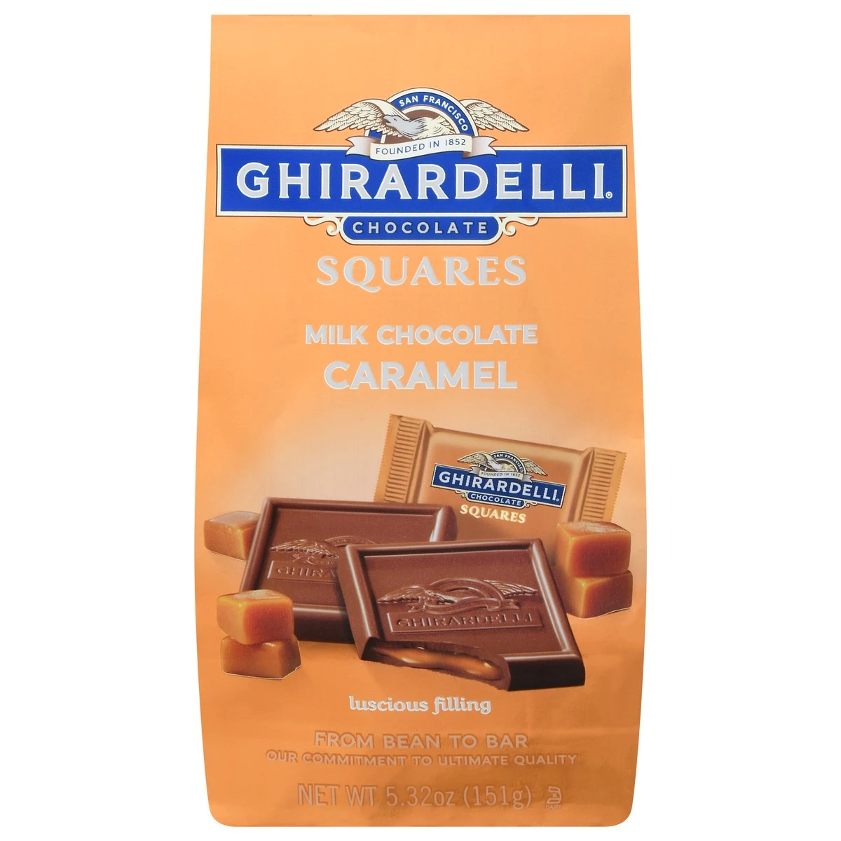 GHIRARDELLI Milk Chocolate Squares With Caramel Filling 3 GHIRARDELLI Milk Chocolate Squares With Caramel Filling