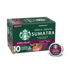 Starbucks K-Cup Pods Single Origin Dark Roast Ground Sumatra Coffee 10 - 0.42 Oz Pods